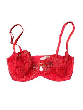 Victoria's Secret Very Sexy Push-Up Bra Red 34D Lace Floral Without Padding